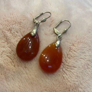 Carnelian Earrings - Orange Drop Dangle